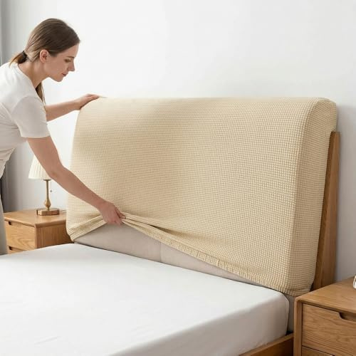 Copertura per Testiera per Letto Copri Testata Letto Matrimoniale elastica a tinta unita copertura antipolvere Not easily deformed Suitable for a variety of bed heads Beige200cm, adatto per 190-210cm