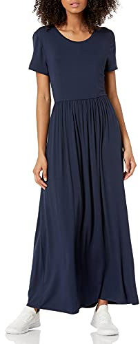 Amazon Essentials maxiklänning med kort ärm för kvinnor (finns i plusstorlek), marinblå, Large