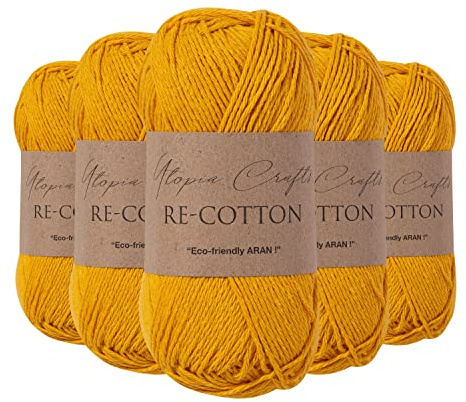Utopia Crafts Re-Cotton Stick Garn, 5X 100g (Gul Orange)