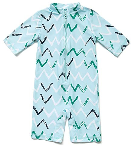 Mazuliso Bebé Niño Traje de Baño UPF50+ una Pieza Manga Corta Bañadores con Cremallera y Sombrero(Blau1,92-98 CM)