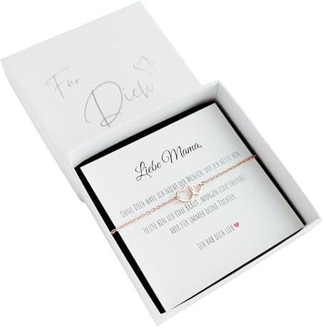 SR Jewelry Brautmutter Geschenkset, Mutter der Braut - Verbundene Herzen Armband, 316L Edelstahl (Silberoptik, PVD-vergoldet, PVD-rosevergoldet) + Karte + Geschenkbox zur Hochzeit