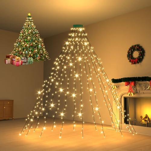 Dalugo Christmas Tree Lights, 2m 400 LED 8 Mode Outdoor Christmas Lights Mains Powered with Timer,Memory Function,IP44 Waterproof Warm White Christmas Decoration Fairy Lights for 5-9ft Christmas Tree