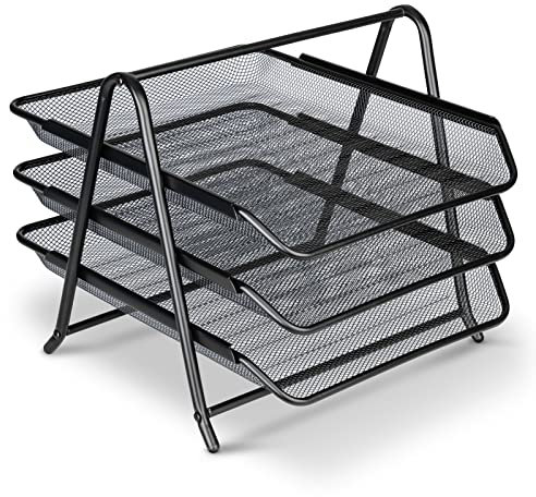 BONUS Dokumentenablage Metall Desk Organizer - Stabile Design Büro Schreibtisch Ablage mit 3 Ablagefächer für Briefablage - Schnelle Ordnung mit 3 Schubladen I Papier Ablagefächer A4 (Schwarz)