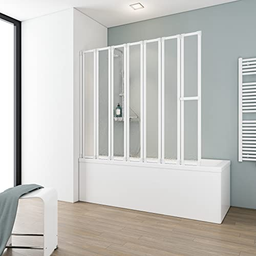 Schulte pare baignoire 159xh.140 blanc 7 volets 27+6 * 22, réversible | pivotant rabattable à 180° verre acrylique 3mm