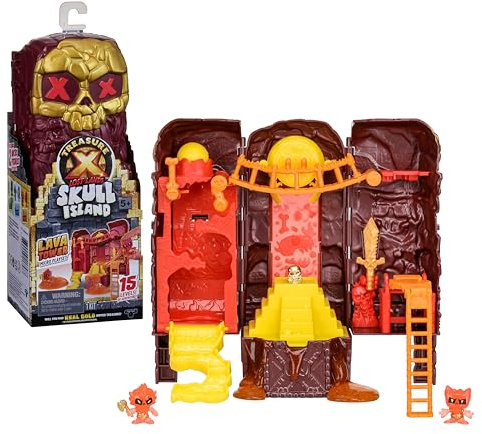 Treasure X Lost Lands Skull Island Lava Tower Micro Playset, 15 Niveles de Aventura. Sobrevive a Las trampas y descubre 2 Figuras de acción de tamaño Micro. ¿Encontrarás un Tesoro bañado en Oro Real?