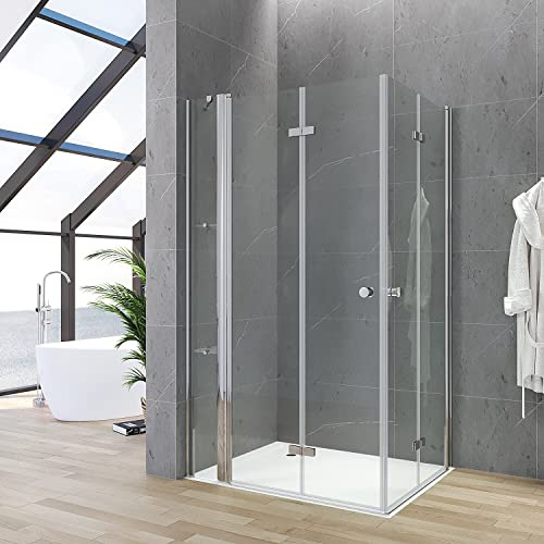 Eckeinstieg Duschkabine Falttür Drehfalttür 110x90x187cm mit Duschablage Duschabtrennung Duschwand Glas Duschtür faltbar 5mm ESG Glas nach innen und außen öffnen Montage rechts oder links möglich