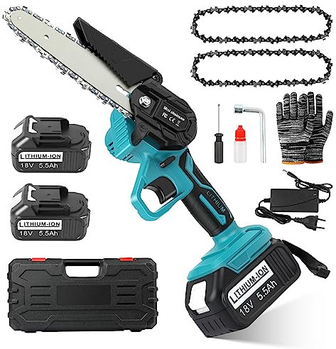 ASUNCELL Mini Motosega a Batteria per Potatura con 2 * 5500mAh Batterie, 6 Pollici 18V Sega a Batteria Portatile per la Degli Alberi e il Taglio Della Legna