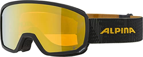 ALPINA SCARABEO S Q-LITE - verspiegelte, kontrastverstärkende OTG Skibrille mit 100% UV-Schutz für Erwachsene - black-yellow matt - one size