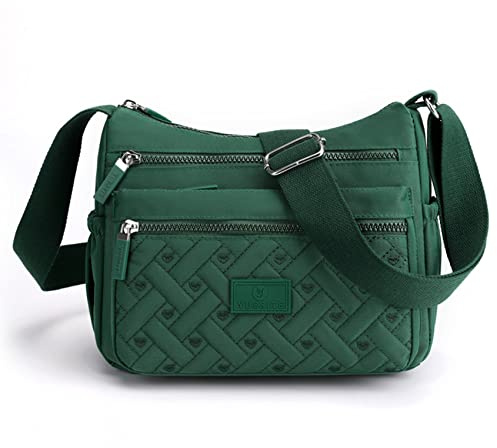 NOTAG Umhängetasche für Damen, mehrere Taschen, Schultertasche aus Nylon, wasserdicht, Handtasche, dunkelgrün, Medium