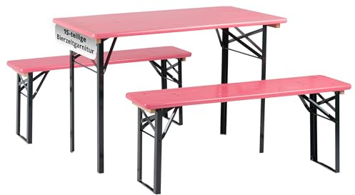 Stagecaptain BB-117 PI Hirschgarten Bierzeltgarnitur für Balkon 5X Set - Version mit 117 cm Länge - Klappbare Festzeltgarnitur 5X Tisch & 10x Bank - Sitzgarnitur Holz - Innen- und Außenbereich - Pink