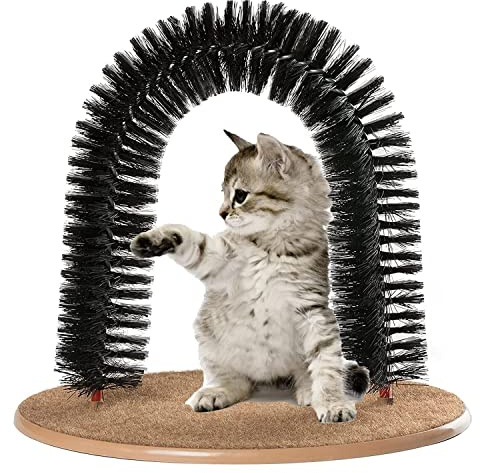 Cat Grooming Arch Cat Kitten Massaging and Scratching Pet Arch Self Grooming with Soft Comfortable Bristles Cat Hair Brush Cat Arch Groomer Massager Cat Scratching Toy Pad and Catnip