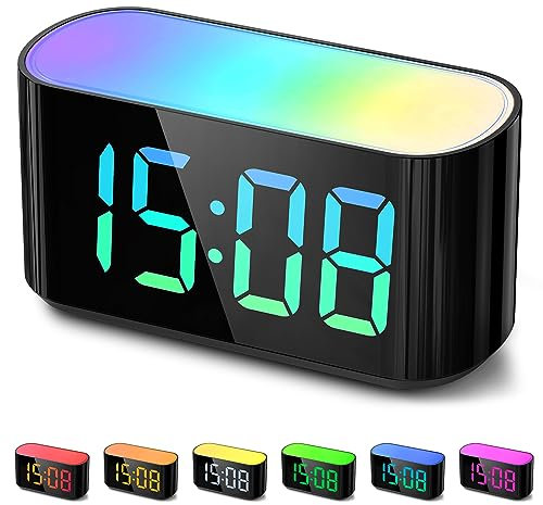 DOUMOSH Wecker Kinder mit Nachtlicht, RGB Nachtlicht, 0-100% Helligkeitsdimmer, Farbenfroh Display, Digitaler Kinderwecker für schulanfänger, Mädchen, Jungen