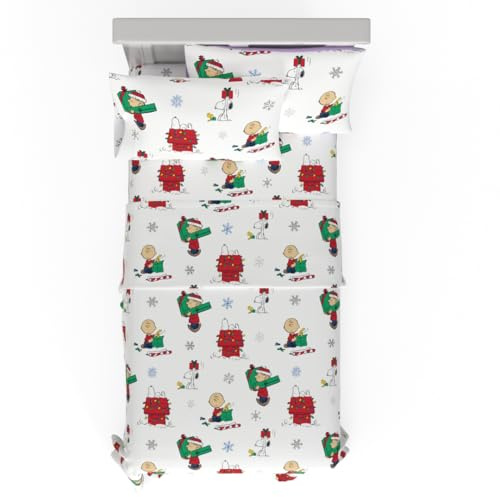 Peanuts® Charlie Brown & Snoopy Holiday & Christmas Bedding Super Soft 100% Cotton Flannel Sheet Set, Twin, (Officially Licensed Product) by Franco
