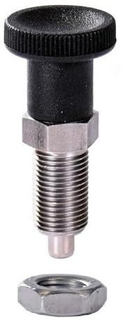 KINETIK MSystem® Rastbolzen Arretierbolzen ohne Rastsperre mit Kontermutter Feingewinde M8, M10, M12, M16, M20 Federriegel, Sicherungsbolzen, Edelstahl A2-1 Stück (M8 x 1,0 mm)