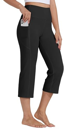 Willit Women's Yoga Capris Pants High Waist Leggings Crop Straight Leg Athletic Exercise Workout Capris 21 Black XL