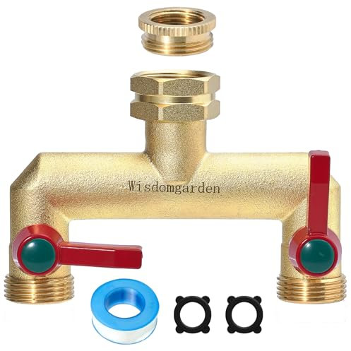 Wisdomgarden Distributeur 2 voies,Vanne à 2 voies d'eau pour robinet avec filetage de 3/4Pouce,Poignée allongée Facilité d'utilisation,laiton très résistant robuste et durable,avec 1/2Pouce adaptateur