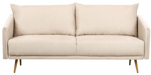 Beliani 3-Sitzer Sofa Samt beige mit schmalen Armlehnen Metallbeine Gold Retro Maura