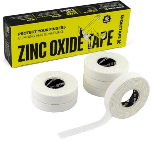 SPORTTAPE 6 Rotoli Nastro per Dita 1,25cm x 10m – Bianco | Nastro Ossido di Zinco Rigido per BJJ, Arrampicata, Golf & Canottaggio | Strappabile a Mano, Protezione Dita & Pollici (3x2 Rotoli)