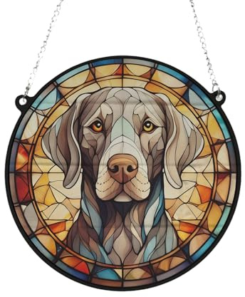 Weimaraner Stained Glass Effect Suncatcher Gift for Dog Lovers - 19cm