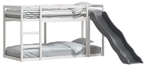 vidaXL Etagenbett, Stockbett mit Rutsche Leiter ohne Matratze, Kinderbett mit Rausfallschutz, Spielbett Bett, Weiß 90x190cm Massivholz Kiefer