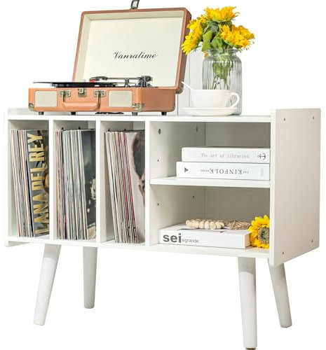 LKKRO Plattenspieler-Ständer mit Vinyl-Aufbewahrung, hält bis zu 136 kg, großer Plattenspieler-Tisch für Albumaufbewahrung mit Halter, Vinyl-Display-Regal (White)