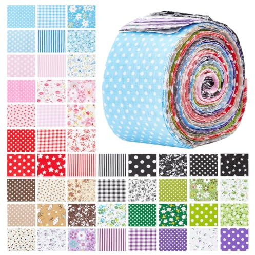 NBEADS 50 Stück Gelee-Stoff-Rollen, 100% Baumwolle Quilting-Streifen 100x6.5cm Chinoiserie-Stoffstreifen Vorgeschnittene Patchwork-Rolle für Quilting Crafting Nähen