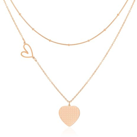 Linawe Herz Anhänger Kalsketten für Frauen, Kette Edelstahl Damen, Layering Kette mit Herz Kettenanhänger Schmuck, Statement Kette Jewelry Erhältlich in Gold, Roségold und Silber