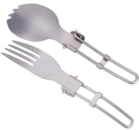 Klappbarer Göffel und leichtes Reisebesteck für Outdoor-Camping (Titanium fork and titanium spoon (combination))