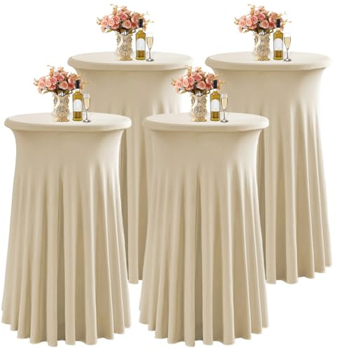 LUOZIQINX Runde Stehtisch Hussen Cocktail 80×110cm, Stretch Spandex Bistrotisch Tischdecke Tischrock für Hochzeiten, Partys, Restaurants, Bankette,Champagne,4pcs