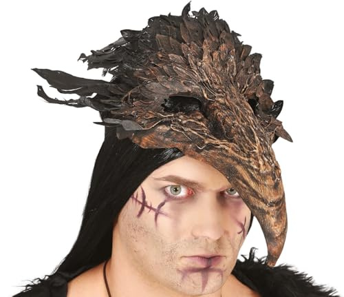 MIMIKRY Raubvogel Maske mit Federn Braun Schnabelmaske Vogelmaske Halloween Krähe Rabe Vogel Commedia dell'arte Pestmaske