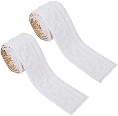 GORGECFAFT 2 Rotoli 2.3mx7.9cm Modanatura A Corona Peel And Stick Bianco 3D Bordatura da Parete Schiuma Flessibile Carta da Parati Bordo Specchio Bordatura Cornice Linee Base da Parete Battiscopa