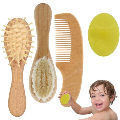 Babyborstset, hårvårdsset för nyfödda – babyvårdstillbehör i bokträ | babyparty, babyregister och födelsedagspresenter