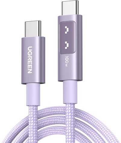 UGREEN Uno 100W USB C to USB C Charger Cable Fast Charging 5A Purple 2M | Smart Smile Display, Type C to C Cable with E-Marker Chip, for MacBook Pro, iPad Pro/Air, iPhone 17/16, Galaxy S26, Pixel 10