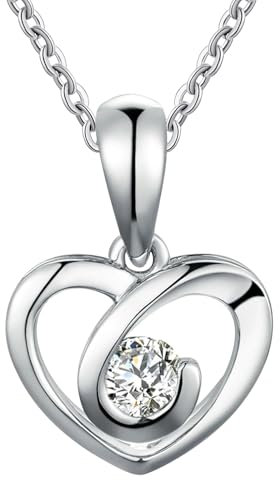 KnSam Halskette Damen Weiß Gold 18 Karat Herz Hochzeit Halskette für Frauen mit 0.15ct Diamant Geschenk für Damen/Mädchen/Frauen/Familie