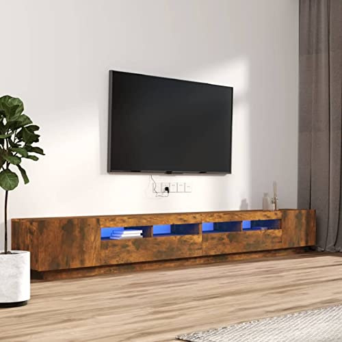 Capwee Mobile TV 300 cm con Luci LED, Porta TV Soggiorno Lowboard Lucido con Illuminazione a LED - Rovere Fumo - 300x35x40 cm