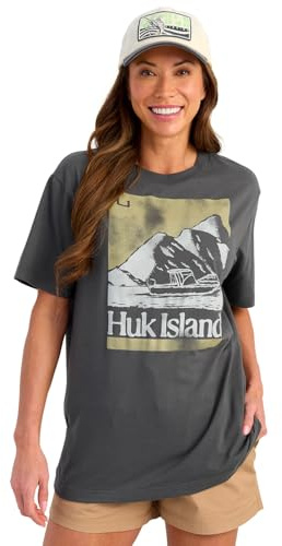 HUK Womens Short Sleeve Performance Tee, Fishing T-Shirt for Women, Island - Volcanic Ash, Medium
