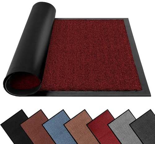 FB FunkyBuys Zerbino lavabile, per interni ed esterni, resistente, antiscivolo, con retro in gomma, super assorbente, per porta d'ingresso, tappeto d'ingresso (ondulato rosso, 50 cm x 80 cm)