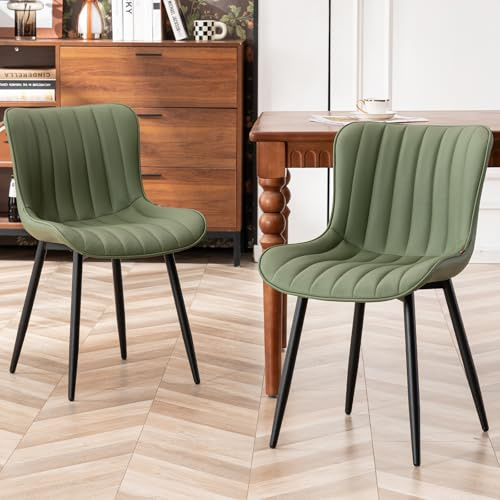 YOUTASTE Esszimmerstühle 2er Set, Stühle Esszimmer Leder, Küchenstuhl Polsterstuhl bis 150kg belastbar, Essstühle mit Rückenlehne, Vintage Moderne, für Esszimmer, Küche, Olivgrün