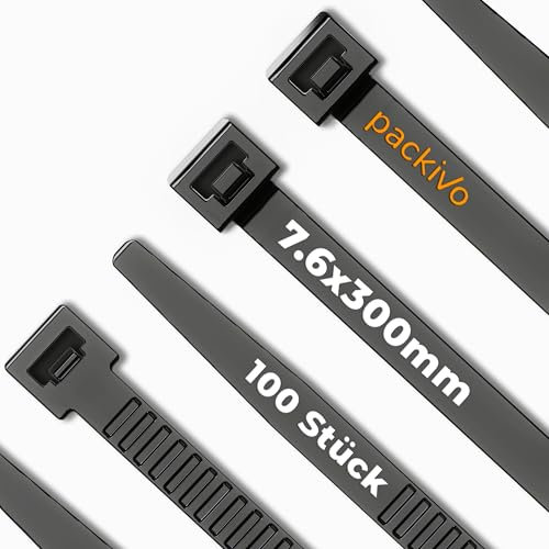 Kabelbinder Schwarz 300mm x 7,6mm 100 Stück, Kabelbinder 40KG Zugfestigkeit extra ultra starke Kabelbinder, Hitzebeständig für Kabelmanagement,Gartenarbeit,Werkstätten,Autowerkstatt,Bau,DIY,Industrie