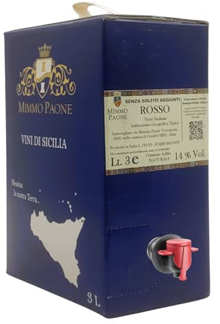 Senza Solfiti Aggiunti in Bag in Box Vino Rosso da 3 Litri Terre Siciliane IGP Mimmo Paone 14% vol