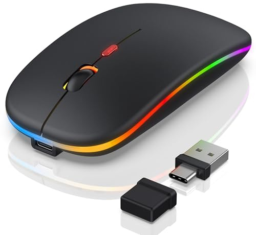 FYBC Ratón inalámbrico Bluetooth 5.2/3.0 y receptor USB-A/tipo C 2 en 1, ratones silenciosos inalámbricos, color negro