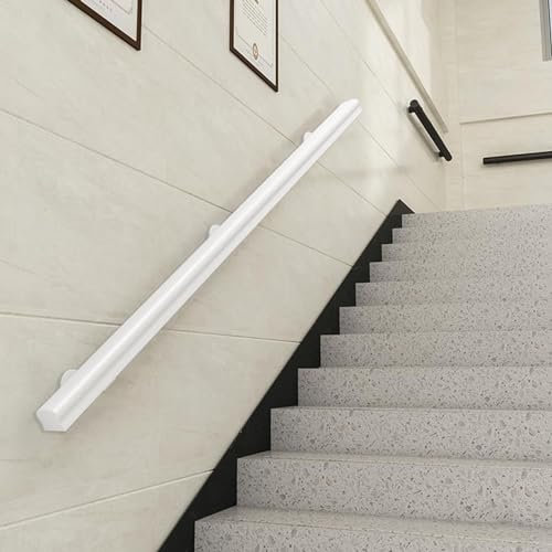 Barandillas de madera blanca para escaleras, exteriores, interiores, montaje en pared, barandilla para ancianos y niños (blanco, 150 cm)