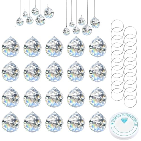 21 Stück Sonnenfänger Kristall, Sonnenfänger Basteln Suncatcher Kristall 20mm Kristallkugel Glaskristalle zum Aufhängen Crystal Sun Catcher Deko Zum Aufhängen für Kronleuchter Anhänger, Ornament
