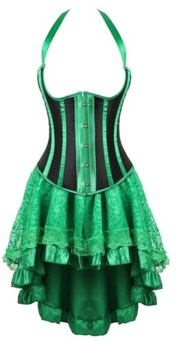 PAIDAXING Disfraz de reina renacentista para mujer, conjunto de corsé medieval + falda acampanada, elegante vestido de corte real para Halloween, cosplay, A#2-verde, L