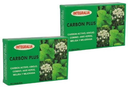 Integralia Carbón Plus - Pack Ahorro 2 x 60 cápsulas - Ayuda a Evitar la Formación de Gases en el Sistema Digestivo.