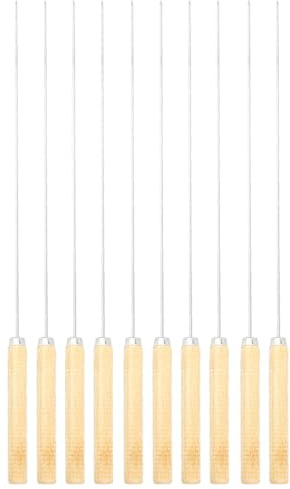 FLEXMAN Juego de 10 Brochetas de Kebab, Brochetas de Barbacoa Reutilizables de Acero Inoxidable con Mango de Madera, Palo de Brocheta Portátil para Carne Asada, Salchichas, Malvav