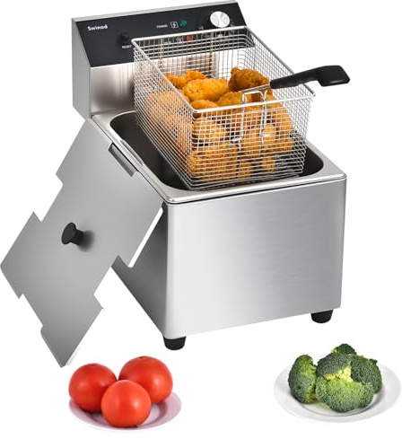 Commercial Deep Fryer with Basket, 1700w 14Qt 0.6mm Thickened Stainless Steel Countertop Electric Fryer for Home and Commercial Use, Oil Fryer with Double Overheat Protection
