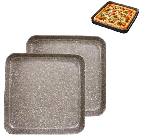 MA MAISON Set 2 Teglie da Forno in Alluminio - Professionali, Antiaderente, Antigraffio, Max 200°, Forno Gas, Elettrico, Lavastoviglie, Pizza, Cucina - Made in Italy (40x40x4h cm)