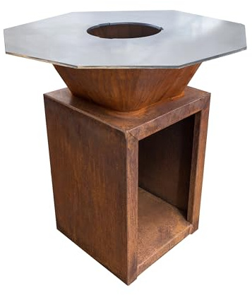 ZIEGER Brasero en acier Corten 5 mm avec plaque de cuisson 10 mm S355 8 angles