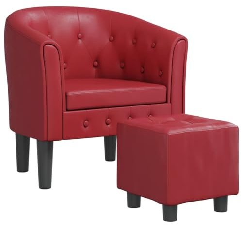 hliofuir Clubsessel mit Fußhocker Weinrot 70x56x68 cm Kunstleder Modernes Design Robustes Kiefernholzgestell Gemütlicher Ledersessel für kleine Räume Wohnzimmer Schlafzimmer Büro Balkon